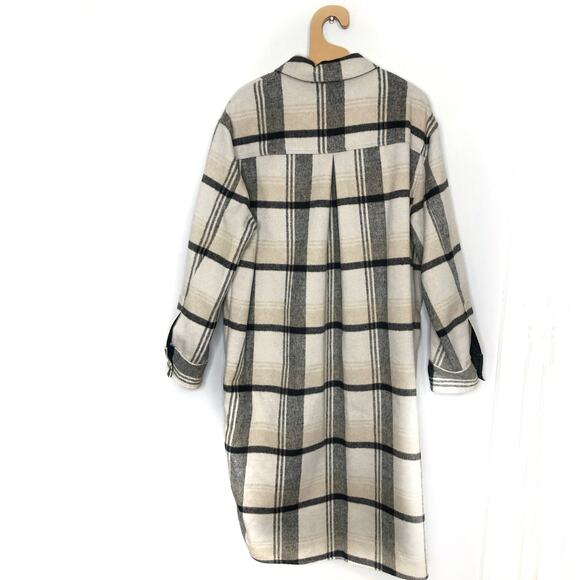 Reformation Ainslie Jacket Black Grey Stripe Plaid Wool Blend Long XL NWT - Picture 2 of 9
